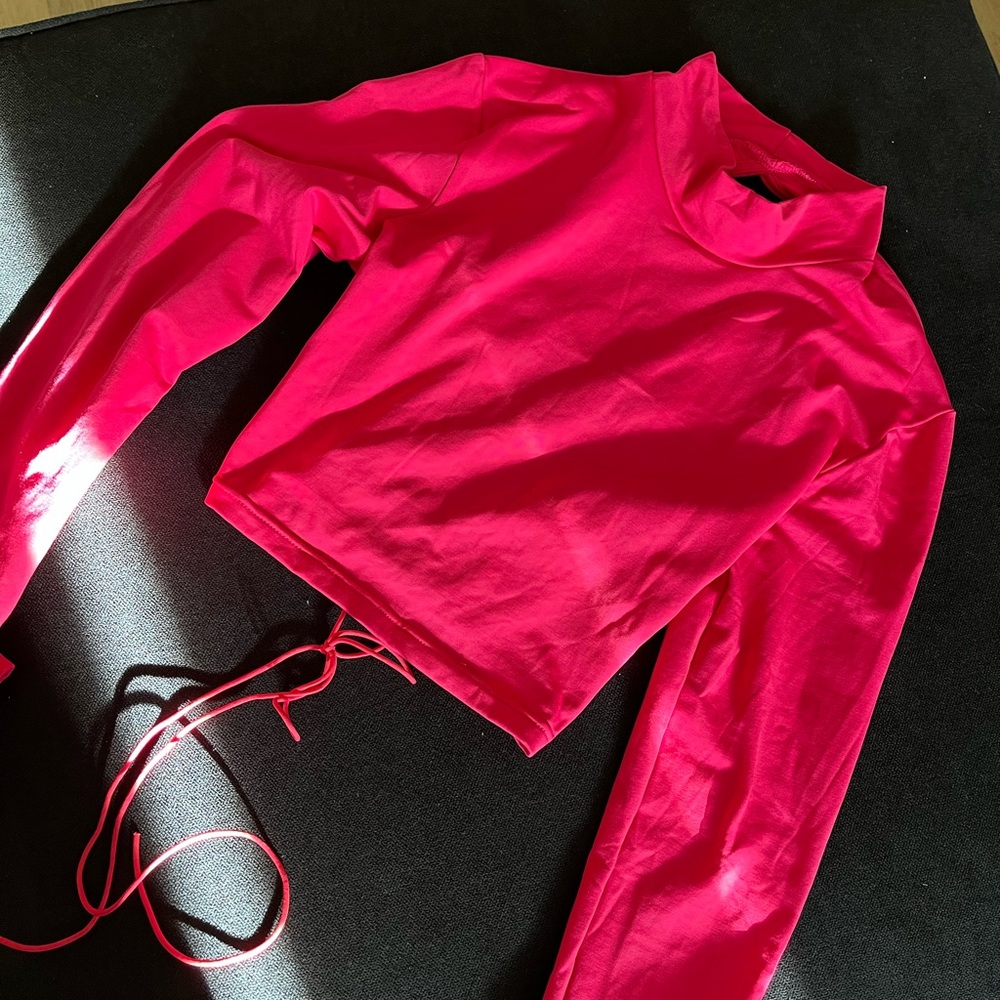 Hot pink turtle neck crop top